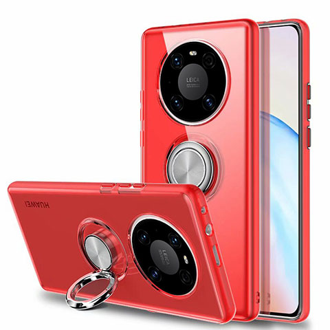 Custodia Silicone Trasparente Ultra Slim Cover Morbida con Magnetico Anello Supporto S01 per Huawei Mate 40E 5G Rosso