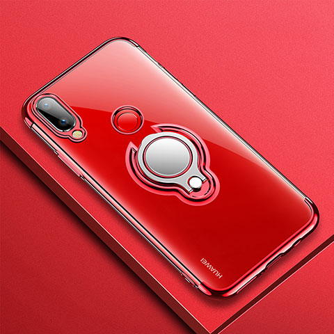 Custodia Silicone Trasparente Ultra Slim Cover Morbida con Magnetico Anello Supporto S01 per Huawei P20 Lite Rosso
