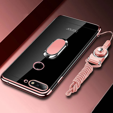 Custodia Silicone Trasparente Ultra Slim Cover Morbida con Magnetico Anello Supporto S01 per Huawei Y6 Prime (2018) Oro Rosa