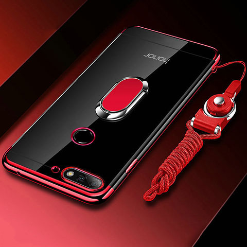 Custodia Silicone Trasparente Ultra Slim Cover Morbida con Magnetico Anello Supporto S01 per Huawei Y6 Prime (2018) Rosso