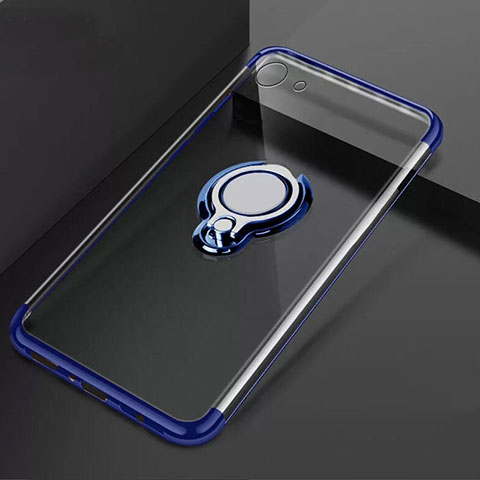 Custodia Silicone Trasparente Ultra Slim Cover Morbida con Magnetico Anello Supporto S01 per Oppo A71 Blu