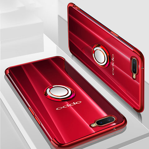 Custodia Silicone Trasparente Ultra Slim Cover Morbida con Magnetico Anello Supporto S01 per Oppo R15X Rosso