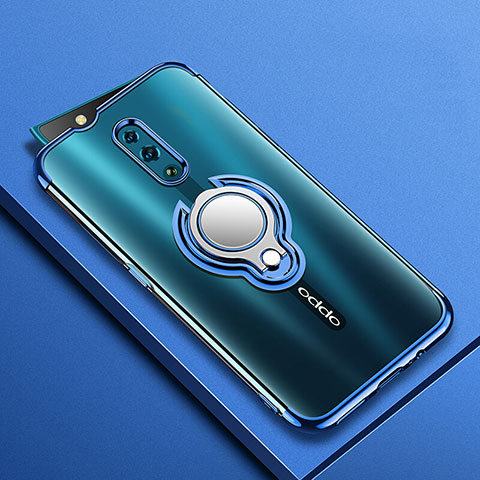 Custodia Silicone Trasparente Ultra Slim Cover Morbida con Magnetico Anello Supporto S01 per Oppo Reno Blu