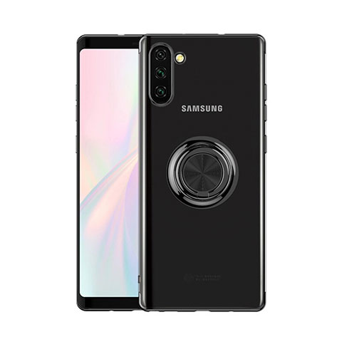 Custodia Silicone Trasparente Ultra Slim Cover Morbida con Magnetico Anello Supporto S01 per Samsung Galaxy Note 10 5G Nero