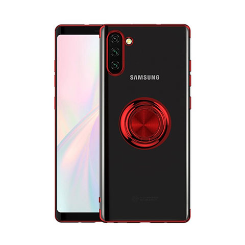 Custodia Silicone Trasparente Ultra Slim Cover Morbida con Magnetico Anello Supporto S01 per Samsung Galaxy Note 10 5G Rosso