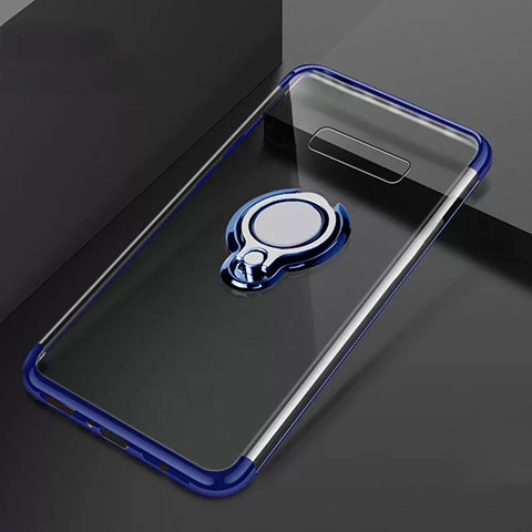 Custodia Silicone Trasparente Ultra Slim Cover Morbida con Magnetico Anello Supporto S01 per Samsung Galaxy S10 Plus Blu