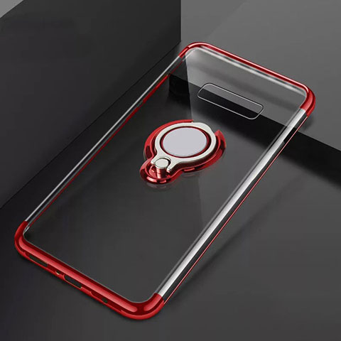 Custodia Silicone Trasparente Ultra Slim Cover Morbida con Magnetico Anello Supporto S01 per Samsung Galaxy S10 Plus Rosso