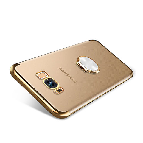 Custodia Silicone Trasparente Ultra Slim Cover Morbida con Magnetico Anello Supporto S01 per Samsung Galaxy S8 Oro