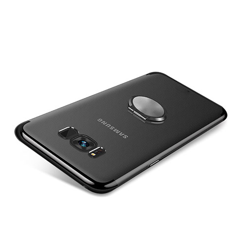 Custodia Silicone Trasparente Ultra Slim Cover Morbida con Magnetico Anello Supporto S01 per Samsung Galaxy S8 Plus Nero