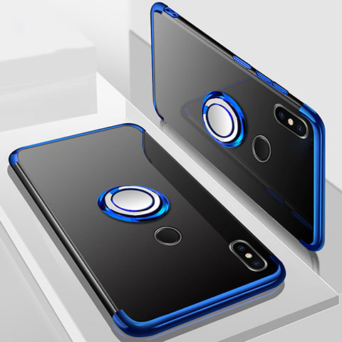 Custodia Silicone Trasparente Ultra Slim Cover Morbida con Magnetico Anello Supporto S01 per Xiaomi Mi A2 Lite Blu