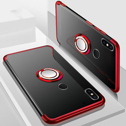 Custodia Silicone Trasparente Ultra Slim Cover Morbida con Magnetico Anello Supporto S01 per Xiaomi Mi A2 Lite Rosso