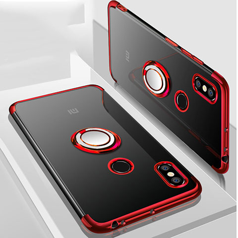 Custodia Silicone Trasparente Ultra Slim Cover Morbida con Magnetico Anello Supporto S01 per Xiaomi Mi Max 3 Rosso