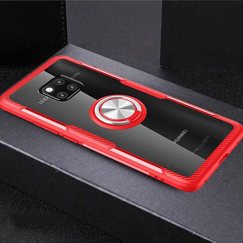 Custodia Silicone Trasparente Ultra Slim Cover Morbida con Magnetico Anello Supporto S02 per Huawei Mate 20 Pro Rosso
