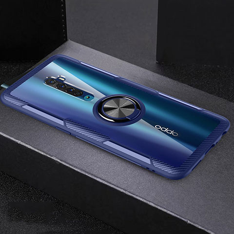 Custodia Silicone Trasparente Ultra Slim Cover Morbida con Magnetico Anello Supporto S02 per Oppo Reno2 Blu