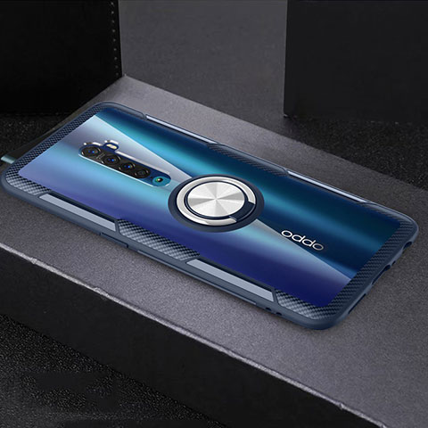 Custodia Silicone Trasparente Ultra Slim Cover Morbida con Magnetico Anello Supporto S02 per Oppo Reno2 Grigio Scuro