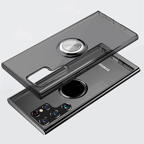 Custodia Silicone Trasparente Ultra Slim Cover Morbida con Magnetico Anello Supporto S05 per Samsung Galaxy S21 Ultra 5G Grigio