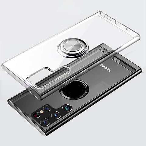 Custodia Silicone Trasparente Ultra Slim Cover Morbida con Magnetico Anello Supporto S05 per Samsung Galaxy S23 Ultra 5G Chiaro