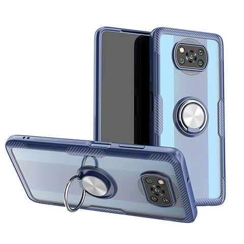 Custodia Silicone Trasparente Ultra Slim Cover Morbida con Magnetico Anello Supporto ZL1 per Xiaomi Poco X3 NFC Argento e Blu
