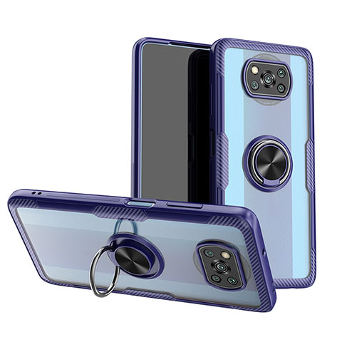 Custodia Silicone Trasparente Ultra Slim Cover Morbida con Magnetico Anello Supporto ZL1 per Xiaomi Poco X3 Pro Blu
