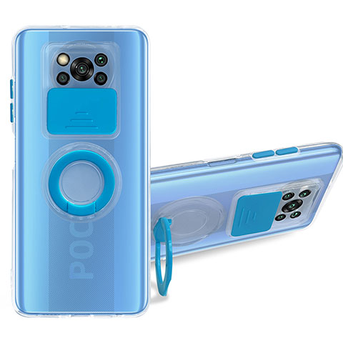 Custodia Silicone Trasparente Ultra Slim Cover Morbida con Supporto MJ1 per Xiaomi Poco X3 NFC Blu