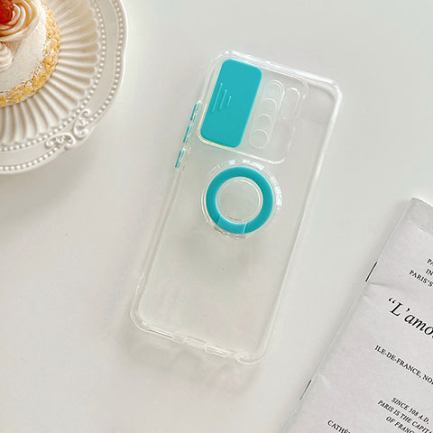 Custodia Silicone Trasparente Ultra Slim Cover Morbida con Supporto per Xiaomi Redmi 9 Prime India Blu
