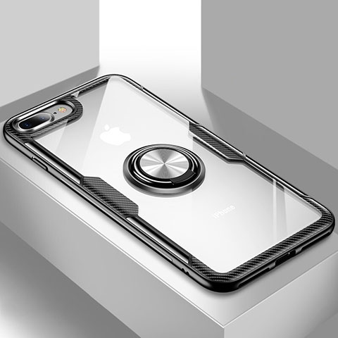 Custodia Silicone Trasparente Ultra Slim Cover Morbida con Supporto S01 per Apple iPhone 8 Plus Nero