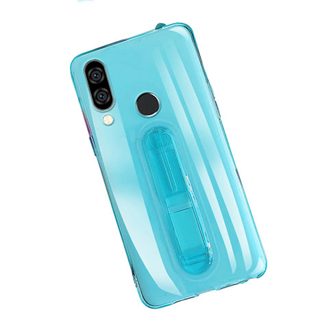 Custodia Silicone Trasparente Ultra Slim Cover Morbida con Supporto S01 per Huawei P20 Lite Blu