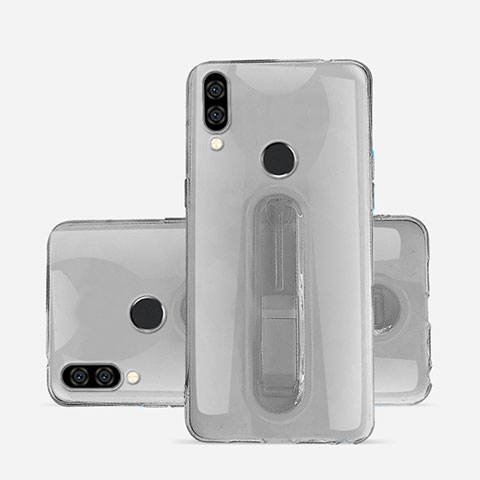 Custodia Silicone Trasparente Ultra Slim Cover Morbida con Supporto S01 per Huawei P20 Lite Grigio
