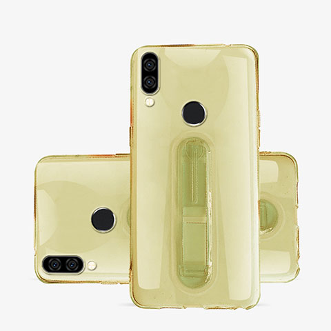 Custodia Silicone Trasparente Ultra Slim Cover Morbida con Supporto S01 per Huawei P20 Lite Oro