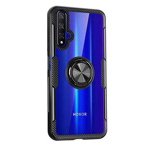 Custodia Silicone Trasparente Ultra Slim Morbida con Anello Supporto T01 per Huawei Honor 20 Blu