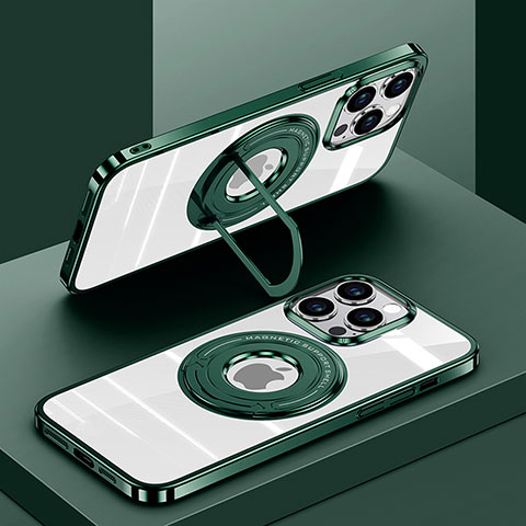 Custodia Silicone Trasparente Ultra Slim Morbida con Mag-Safe Magnetic AC1 per Apple iPhone 13 Pro Verde