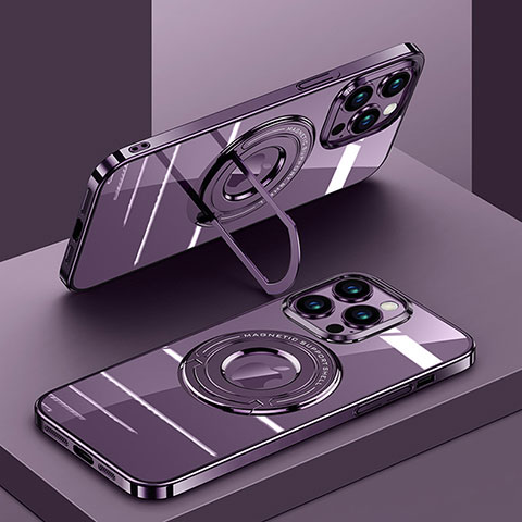Custodia Silicone Trasparente Ultra Slim Morbida con Mag-Safe Magnetic AC1 per Apple iPhone 13 Pro Viola