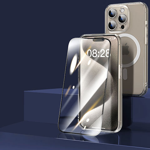 Custodia Silicone Trasparente Ultra Slim Morbida con Mag-Safe Magnetic e Pellicola Protettiva per Apple iPhone 13 Pro Max Chiaro