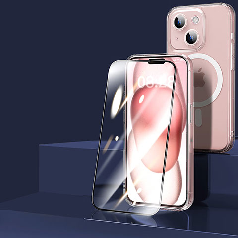 Custodia Silicone Trasparente Ultra Slim Morbida con Mag-Safe Magnetic e Pellicola Protettiva per Apple iPhone 15 Chiaro
