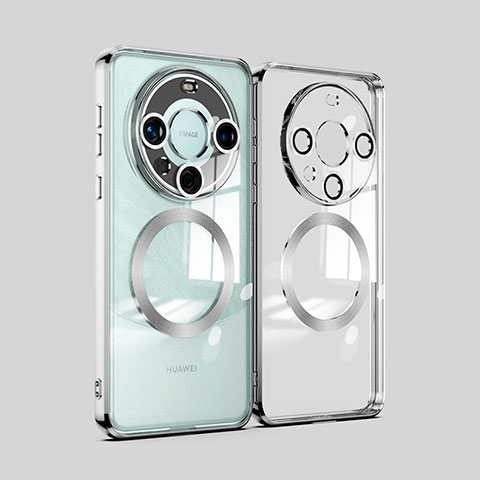 Custodia Silicone Trasparente Ultra Slim Morbida con Mag-Safe Magnetic P01 per Huawei Mate 60 Argento