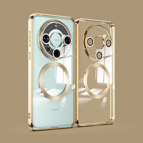 Custodia Silicone Trasparente Ultra Slim Morbida con Mag-Safe Magnetic P01 per Huawei Mate 60 Oro