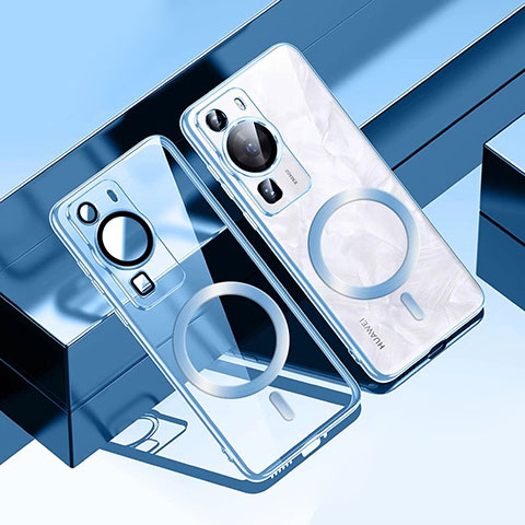 Custodia Silicone Trasparente Ultra Slim Morbida con Mag-Safe Magnetic S01 per Huawei P60 Pro Cielo Blu