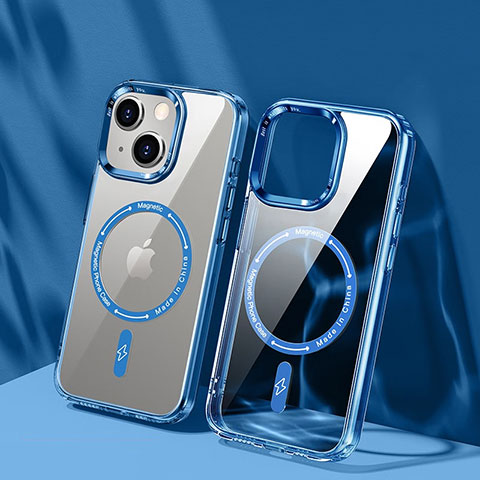 Custodia Silicone Trasparente Ultra Slim Morbida con Mag-Safe Magnetic TB1 per Apple iPhone 13 Blu