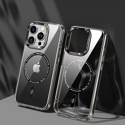 Custodia Silicone Trasparente Ultra Slim Morbida con Mag-Safe Magnetic TB1 per Apple iPhone 15 Pro Max Grigio