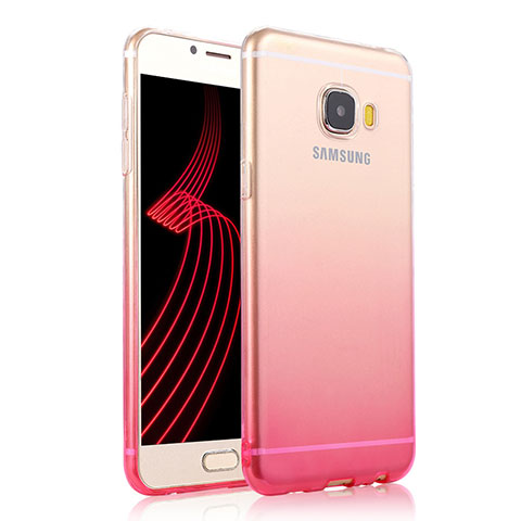 Custodia Silicone Trasparente Ultra Slim Morbida Sfumato T04 per Samsung Galaxy C7 Pro C7010 Rosa