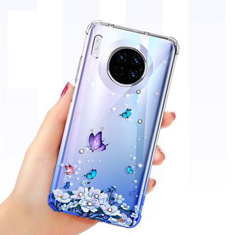 Custodia Silicone Trasparente Ultra Sottile Cover Farfalla per Huawei Mate 30 Blu