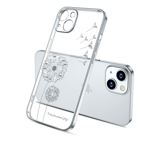 Custodia Silicone Trasparente Ultra Sottile Cover Fiori per Apple iPhone 13 Argento