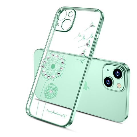 Custodia Silicone Trasparente Ultra Sottile Cover Fiori per Apple iPhone 13 Mini Verde