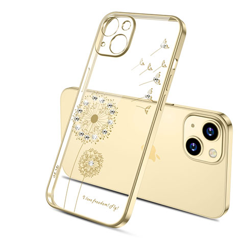 Custodia Silicone Trasparente Ultra Sottile Cover Fiori per Apple iPhone 14 Oro