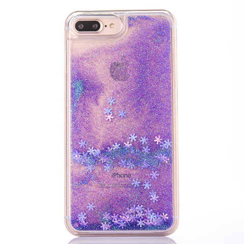 Custodia Silicone Trasparente Ultra Sottile Cover Fiori T01 per Apple iPhone 8 Plus Viola