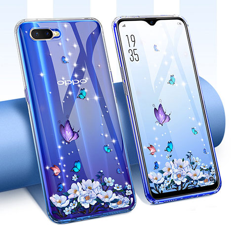 Custodia Silicone Trasparente Ultra Sottile Cover Fiori T01 per Oppo R17 Neo Viola