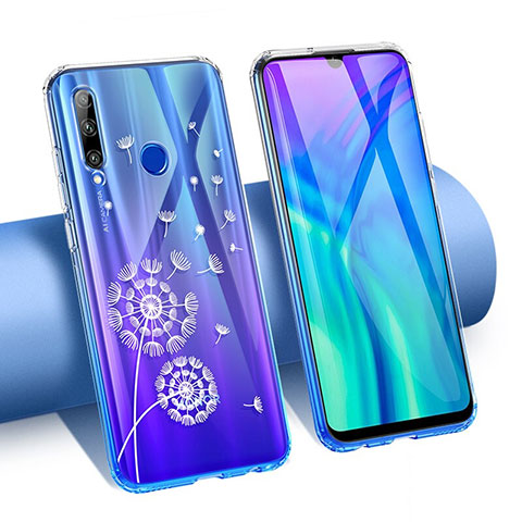 Custodia Silicone Trasparente Ultra Sottile Cover Fiori T02 per Huawei P Smart+ Plus (2019) Blu