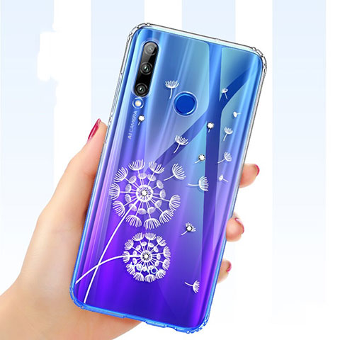 Custodia Silicone Trasparente Ultra Sottile Cover Fiori T03 per Huawei Honor 20i Blu