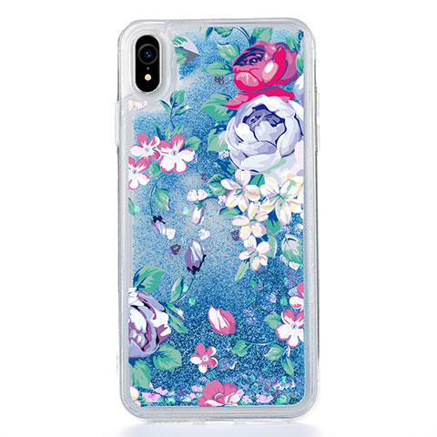 Custodia Silicone Trasparente Ultra Sottile Cover Fiori T18 per Apple iPhone XR Blu