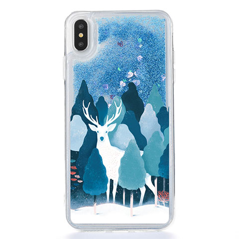 Custodia Silicone Trasparente Ultra Sottile Cover Fiori T22 per Apple iPhone Xs Max Blu